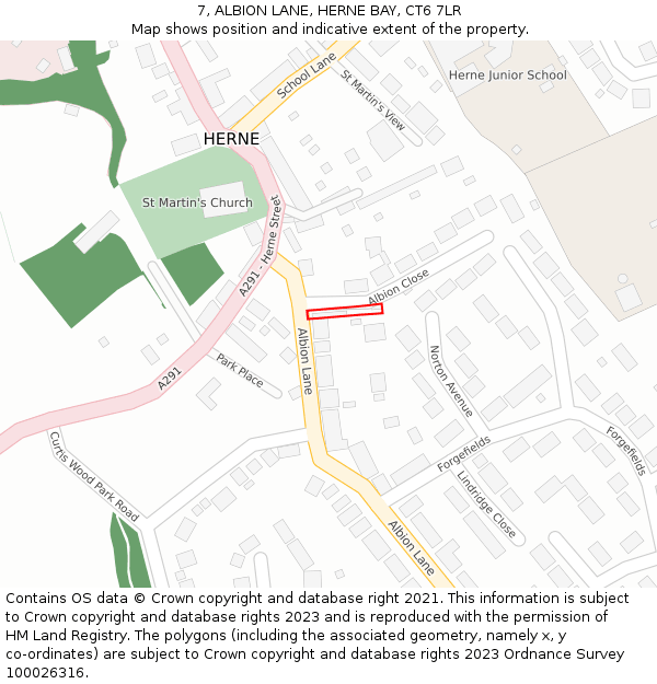 7, ALBION LANE, HERNE BAY, CT6 7LR: Location map and indicative extent of plot