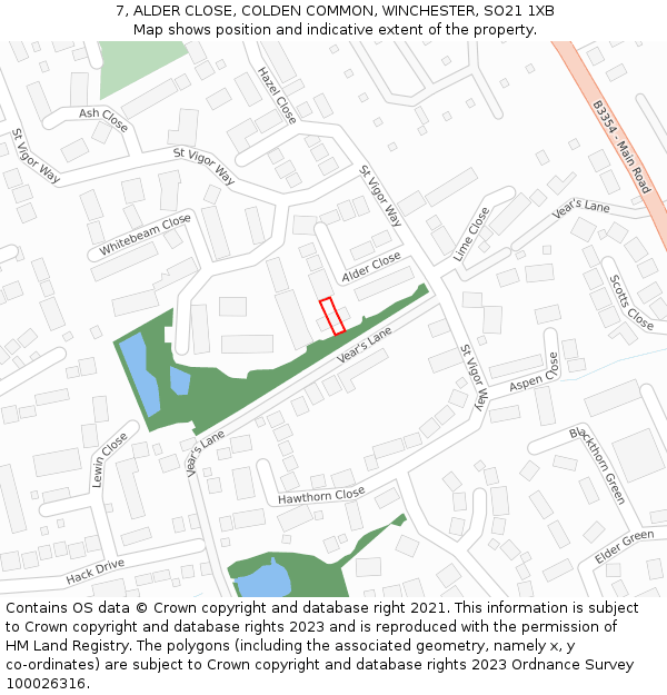 7, ALDER CLOSE, COLDEN COMMON, WINCHESTER, SO21 1XB: Location map and indicative extent of plot