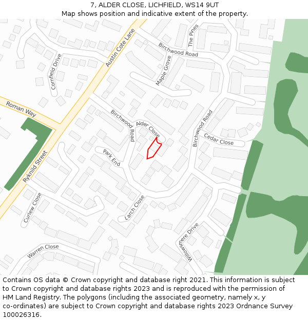 7, ALDER CLOSE, LICHFIELD, WS14 9UT: Location map and indicative extent of plot