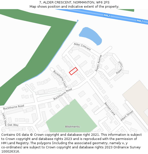 7, ALDER CRESCENT, NORMANTON, WF6 2FS: Location map and indicative extent of plot