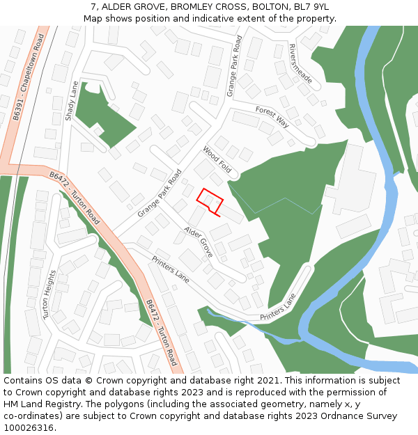 7, ALDER GROVE, BROMLEY CROSS, BOLTON, BL7 9YL: Location map and indicative extent of plot