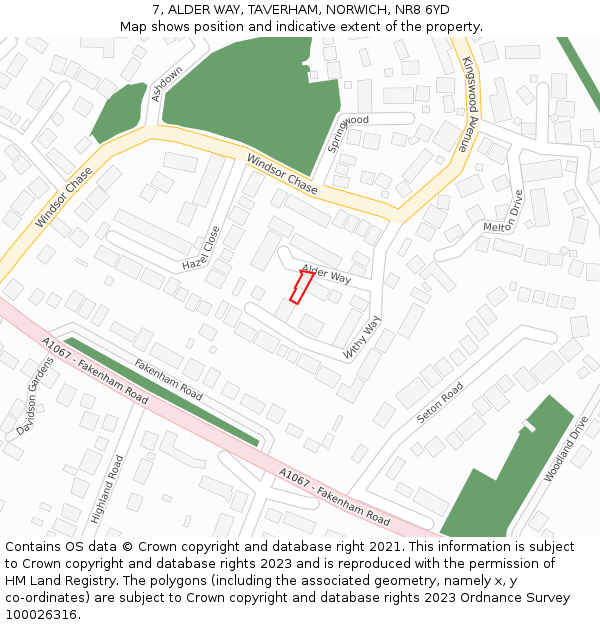 7, ALDER WAY, TAVERHAM, NORWICH, NR8 6YD: Location map and indicative extent of plot