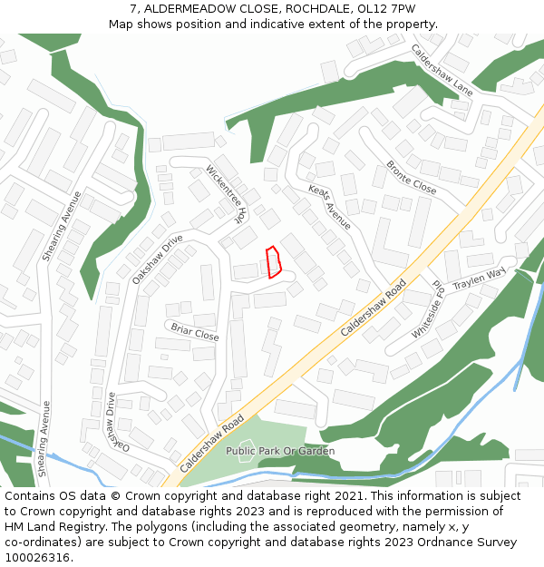 7, ALDERMEADOW CLOSE, ROCHDALE, OL12 7PW: Location map and indicative extent of plot