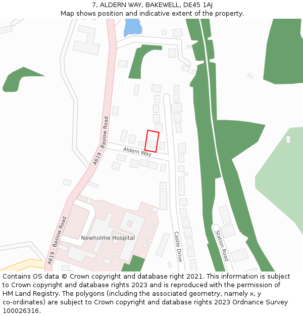 7, ALDERN WAY, BAKEWELL, DE45 1AJ: Location map and indicative extent of plot