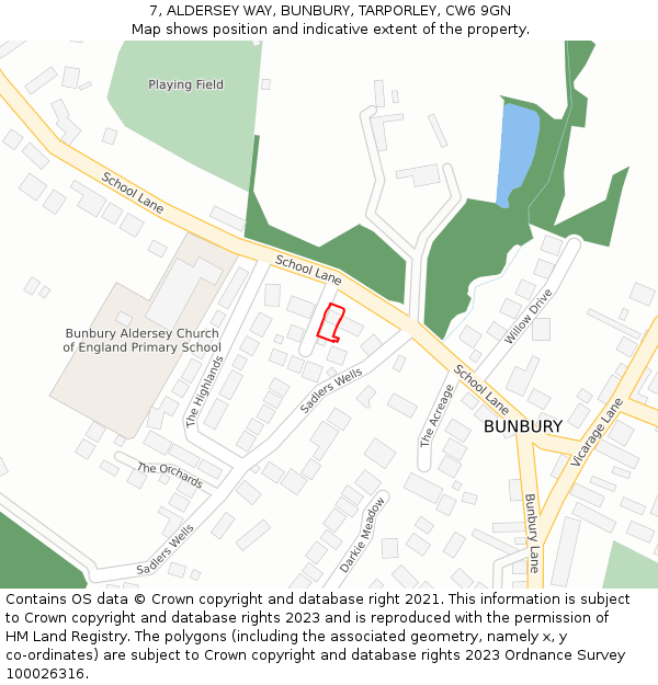 7, ALDERSEY WAY, BUNBURY, TARPORLEY, CW6 9GN: Location map and indicative extent of plot