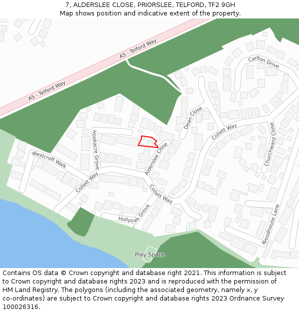 7, ALDERSLEE CLOSE, PRIORSLEE, TELFORD, TF2 9GH: Location map and indicative extent of plot