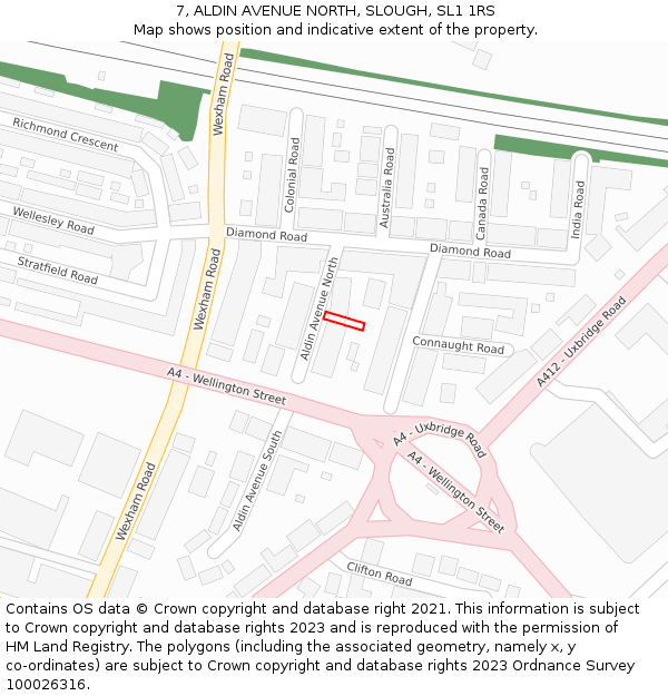 7, ALDIN AVENUE NORTH, SLOUGH, SL1 1RS: Location map and indicative extent of plot