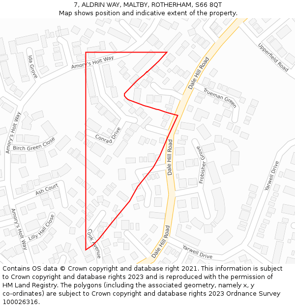 7, ALDRIN WAY, MALTBY, ROTHERHAM, S66 8QT: Location map and indicative extent of plot