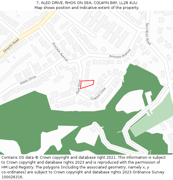 7, ALED DRIVE, RHOS ON SEA, COLWYN BAY, LL28 4UU: Location map and indicative extent of plot