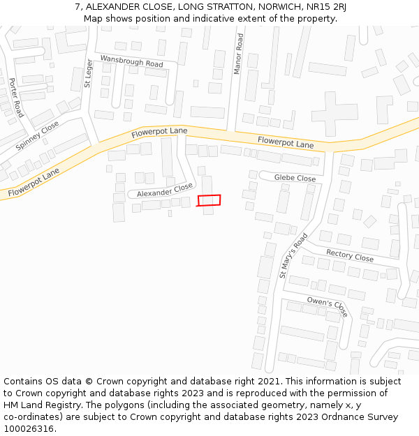 7, ALEXANDER CLOSE, LONG STRATTON, NORWICH, NR15 2RJ: Location map and indicative extent of plot