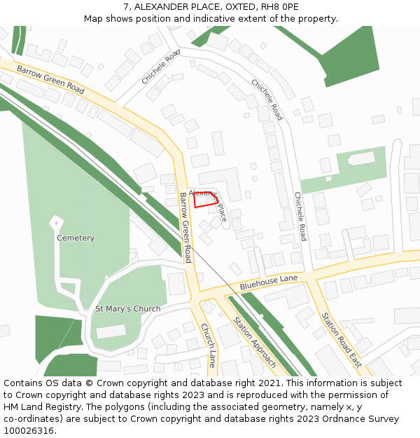 7, ALEXANDER PLACE, OXTED, RH8 0PE: Location map and indicative extent of plot