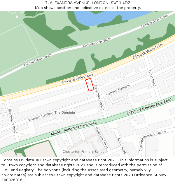 7, ALEXANDRA AVENUE, LONDON, SW11 4DZ: Location map and indicative extent of plot