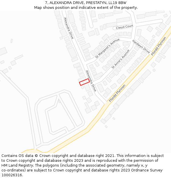 7, ALEXANDRA DRIVE, PRESTATYN, LL19 8BW: Location map and indicative extent of plot