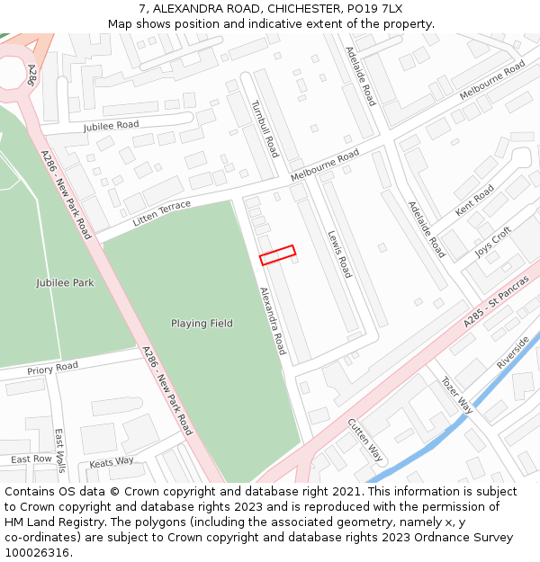 7, ALEXANDRA ROAD, CHICHESTER, PO19 7LX: Location map and indicative extent of plot