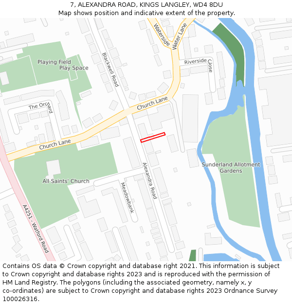 7, ALEXANDRA ROAD, KINGS LANGLEY, WD4 8DU: Location map and indicative extent of plot