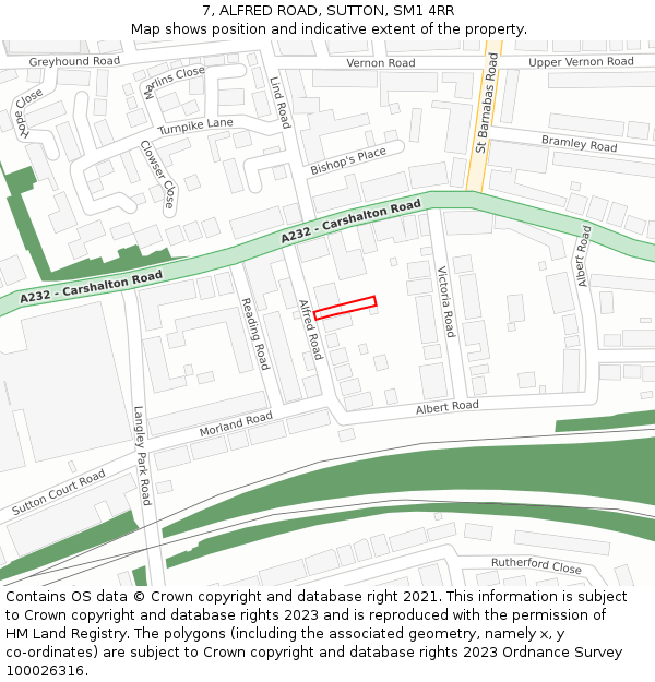 7, ALFRED ROAD, SUTTON, SM1 4RR: Location map and indicative extent of plot