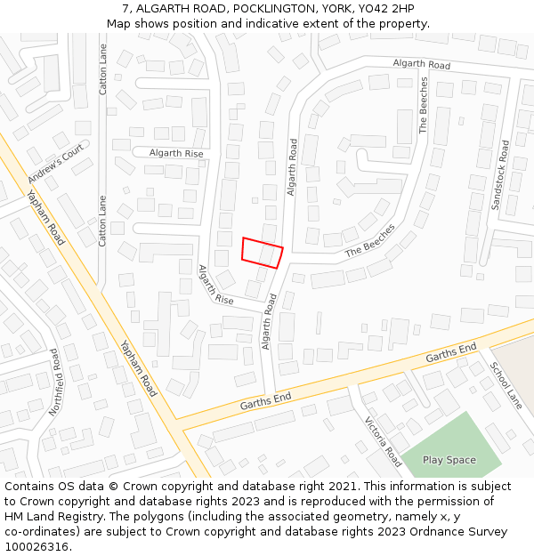 7, ALGARTH ROAD, POCKLINGTON, YORK, YO42 2HP: Location map and indicative extent of plot