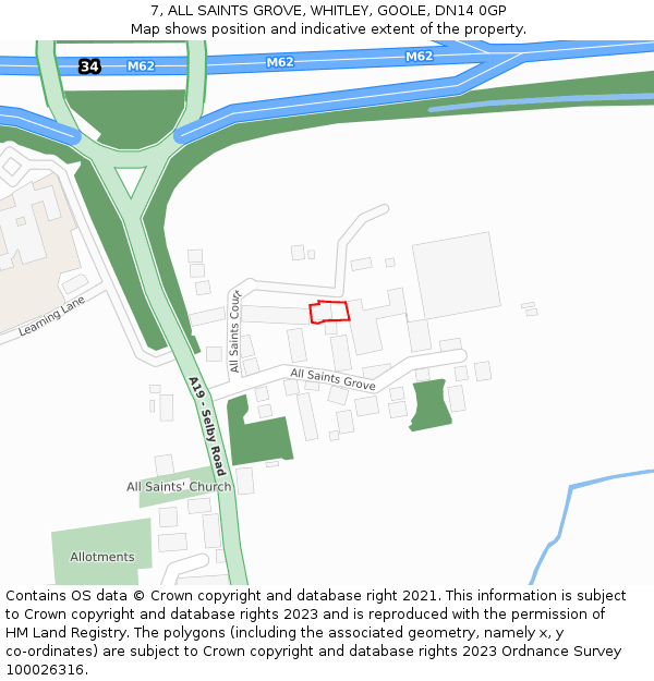 7, ALL SAINTS GROVE, WHITLEY, GOOLE, DN14 0GP: Location map and indicative extent of plot