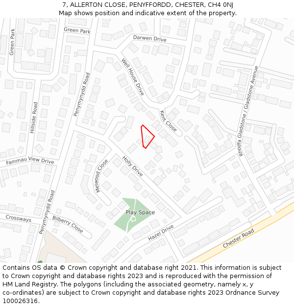 7, ALLERTON CLOSE, PENYFFORDD, CHESTER, CH4 0NJ: Location map and indicative extent of plot