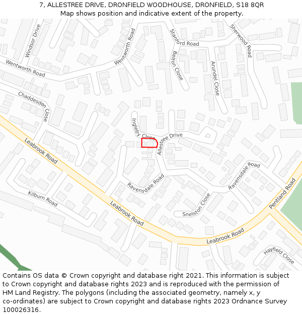 7, ALLESTREE DRIVE, DRONFIELD WOODHOUSE, DRONFIELD, S18 8QR: Location map and indicative extent of plot