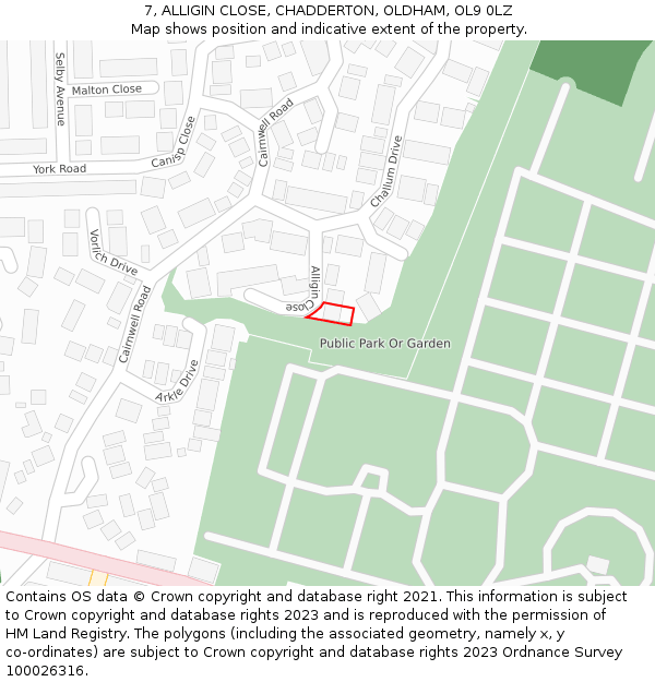 7, ALLIGIN CLOSE, CHADDERTON, OLDHAM, OL9 0LZ: Location map and indicative extent of plot