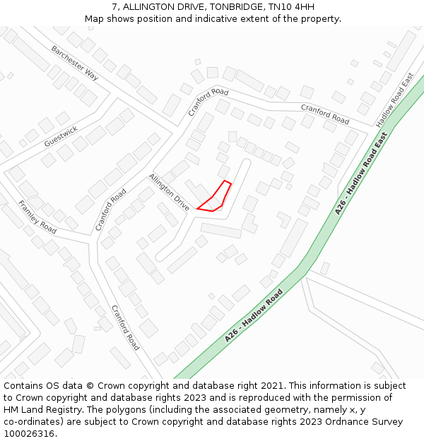 7, ALLINGTON DRIVE, TONBRIDGE, TN10 4HH: Location map and indicative extent of plot