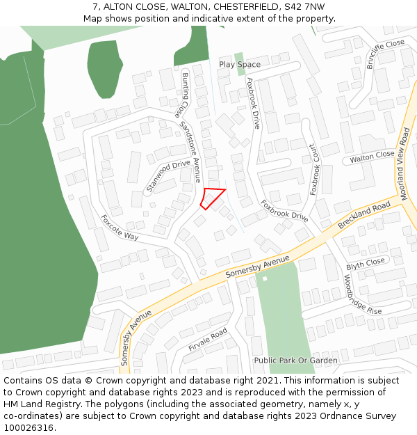 7, ALTON CLOSE, WALTON, CHESTERFIELD, S42 7NW: Location map and indicative extent of plot