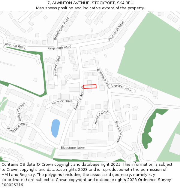7, ALWINTON AVENUE, STOCKPORT, SK4 3PU: Location map and indicative extent of plot