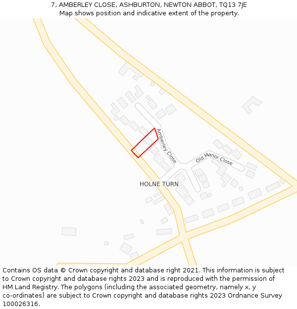 7, AMBERLEY CLOSE, ASHBURTON, NEWTON ABBOT, TQ13 7JE: Location map and indicative extent of plot