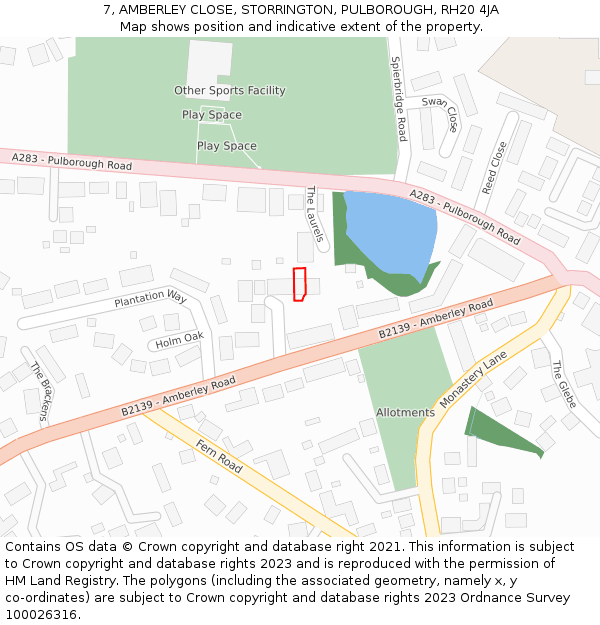 7, AMBERLEY CLOSE, STORRINGTON, PULBOROUGH, RH20 4JA: Location map and indicative extent of plot