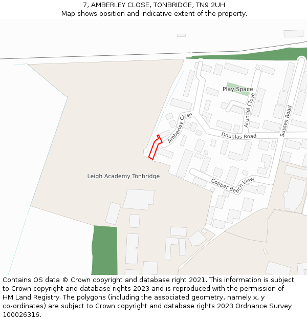 7, AMBERLEY CLOSE, TONBRIDGE, TN9 2UH: Location map and indicative extent of plot