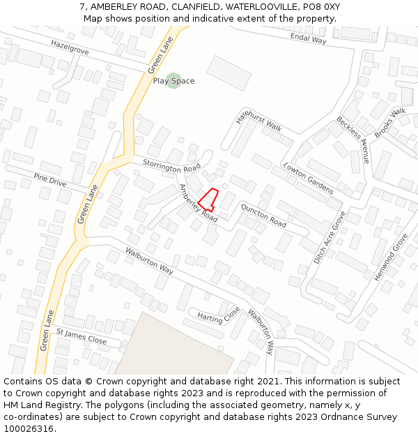 7, AMBERLEY ROAD, CLANFIELD, WATERLOOVILLE, PO8 0XY: Location map and indicative extent of plot