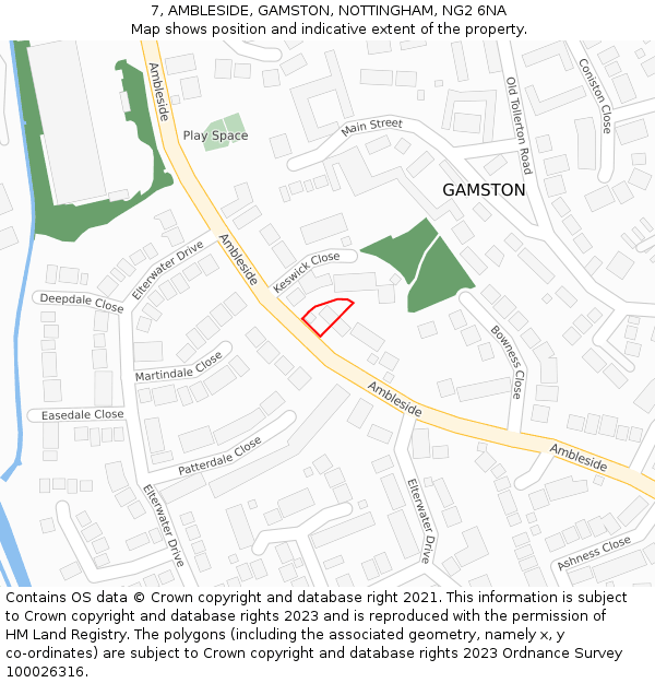 7, AMBLESIDE, GAMSTON, NOTTINGHAM, NG2 6NA: Location map and indicative extent of plot