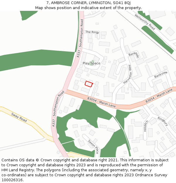 7, AMBROSE CORNER, LYMINGTON, SO41 8QJ: Location map and indicative extent of plot