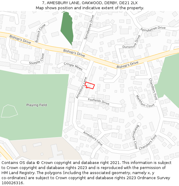 7, AMESBURY LANE, OAKWOOD, DERBY, DE21 2LX: Location map and indicative extent of plot