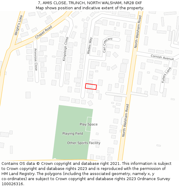 7, AMIS CLOSE, TRUNCH, NORTH WALSHAM, NR28 0XF: Location map and indicative extent of plot