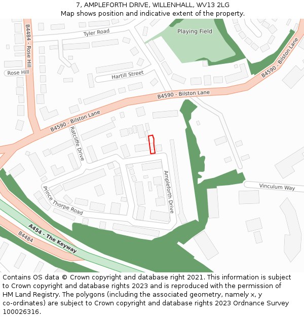 7, AMPLEFORTH DRIVE, WILLENHALL, WV13 2LG: Location map and indicative extent of plot