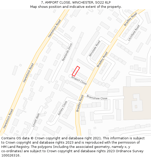 7, AMPORT CLOSE, WINCHESTER, SO22 6LP: Location map and indicative extent of plot