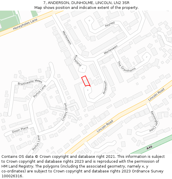 7, ANDERSON, DUNHOLME, LINCOLN, LN2 3SR: Location map and indicative extent of plot