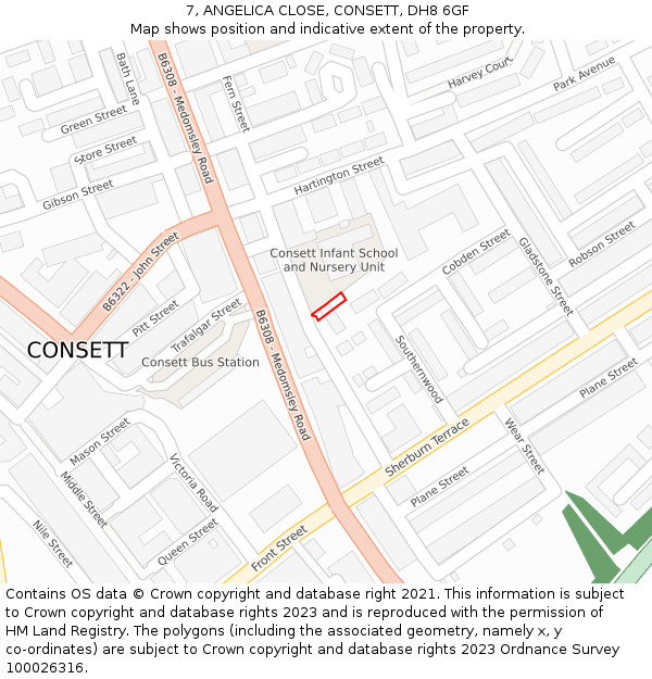 7, ANGELICA CLOSE, CONSETT, DH8 6GF: Location map and indicative extent of plot