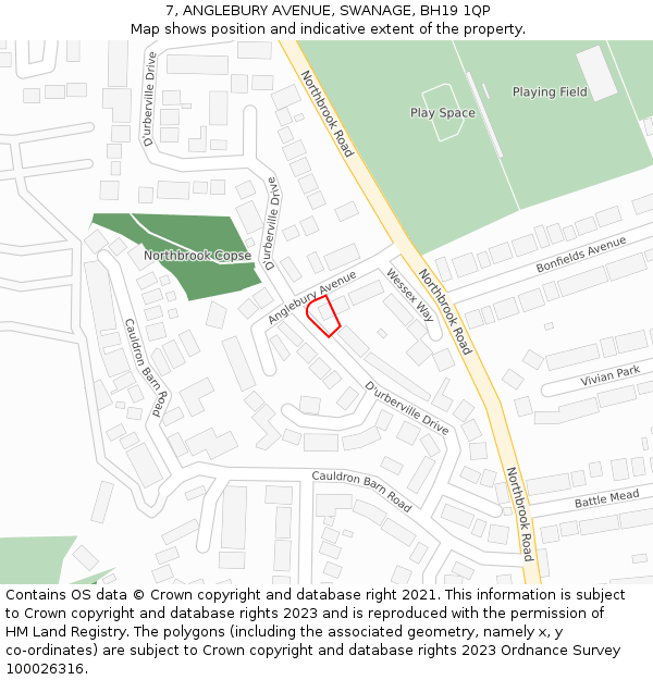 7, ANGLEBURY AVENUE, SWANAGE, BH19 1QP: Location map and indicative extent of plot