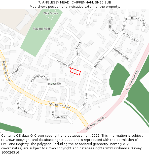 7, ANGLESEY MEAD, CHIPPENHAM, SN15 3UB: Location map and indicative extent of plot