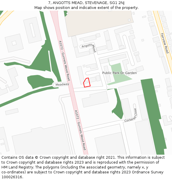 7, ANGOTTS MEAD, STEVENAGE, SG1 2NJ: Location map and indicative extent of plot