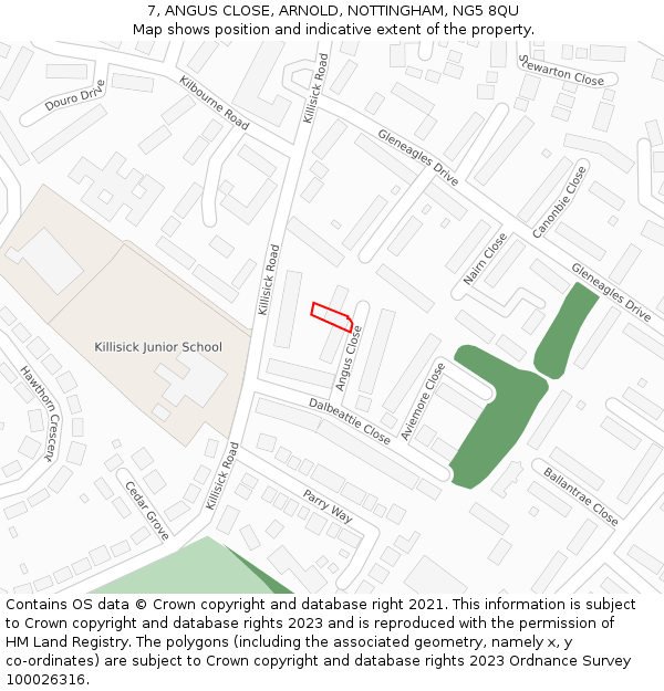 7, ANGUS CLOSE, ARNOLD, NOTTINGHAM, NG5 8QU: Location map and indicative extent of plot