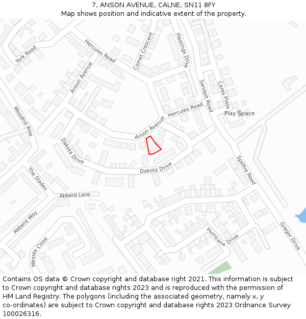 7, ANSON AVENUE, CALNE, SN11 8FY: Location map and indicative extent of plot