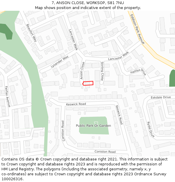 7, ANSON CLOSE, WORKSOP, S81 7NU: Location map and indicative extent of plot