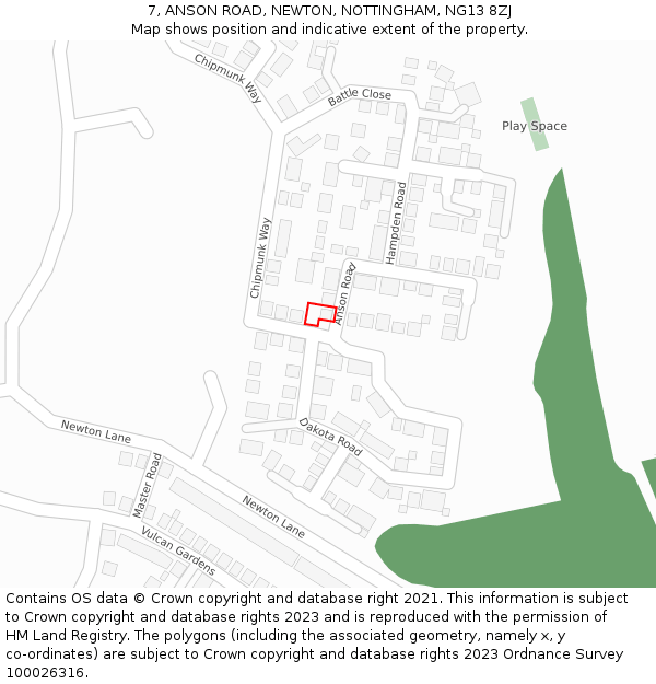 7, ANSON ROAD, NEWTON, NOTTINGHAM, NG13 8ZJ: Location map and indicative extent of plot