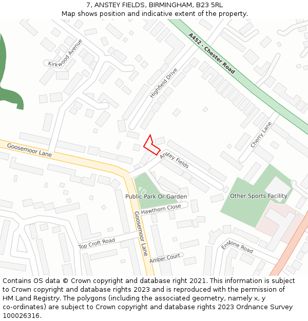 7, ANSTEY FIELDS, BIRMINGHAM, B23 5RL: Location map and indicative extent of plot