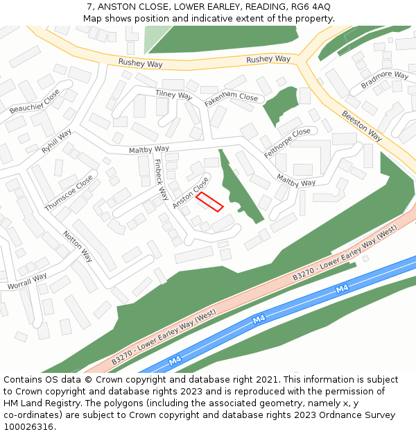 7, ANSTON CLOSE, LOWER EARLEY, READING, RG6 4AQ: Location map and indicative extent of plot