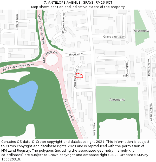 7, ANTELOPE AVENUE, GRAYS, RM16 6QT: Location map and indicative extent of plot